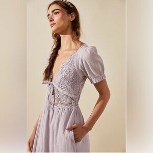 NWT Free People All You Need Is Lace Midi Dress Size M Lilac Boho Milk Maid Lace
